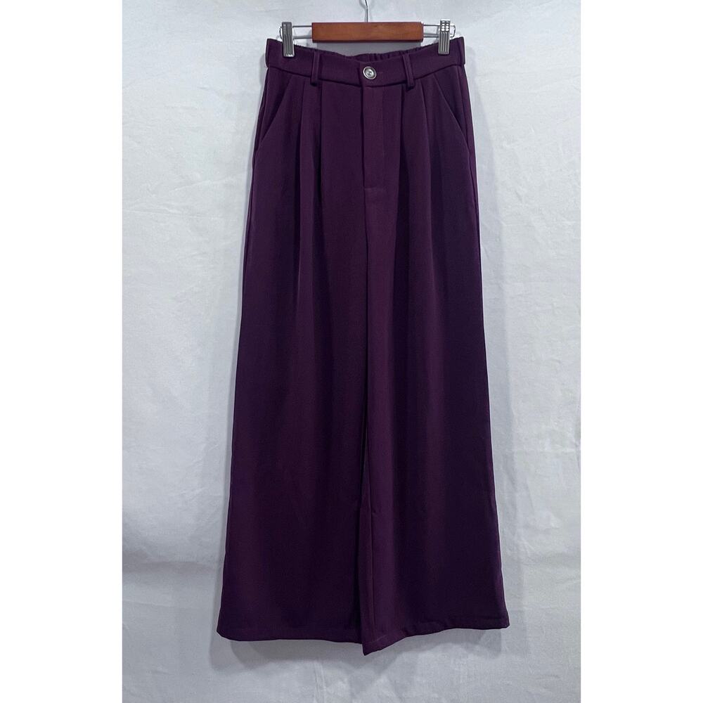 AARON & AMBER Burgundy Red Women's Wide-Leg Pleated Trousers Size Small